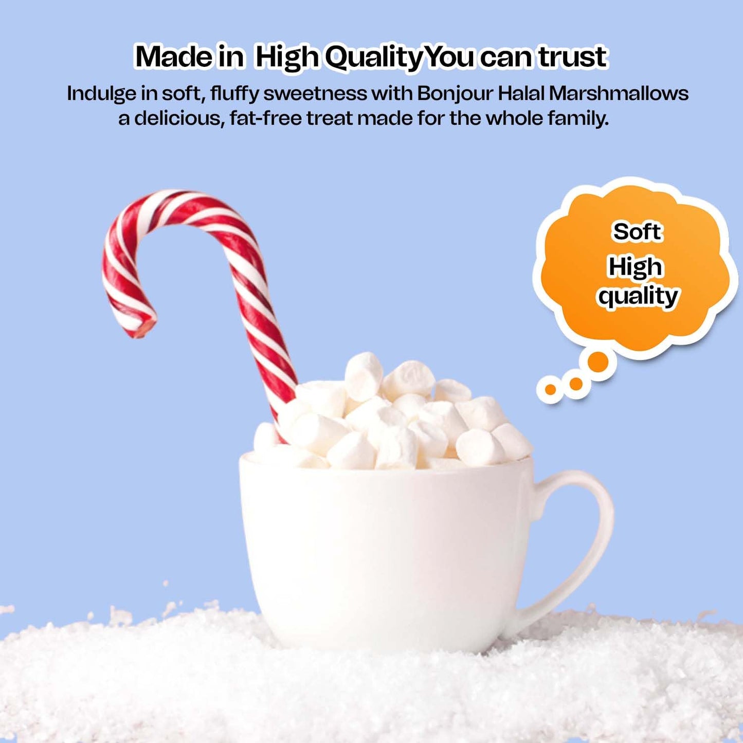 Bonjour Mini Marshmallows - Vanilla Flavored, Halal, Low Fat, Dye Free - 8.82 Oz (250 g) Small Snack for Hot Chocolate and Smores