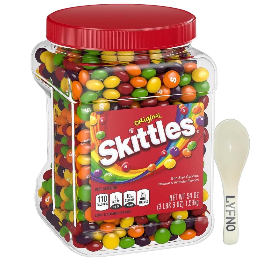 Skittles Original 50oz Chewy Candy - Skittles Original Candy - Skittles Fun Size - Skittles Bulk (Lyfno protected design Spoon Included)