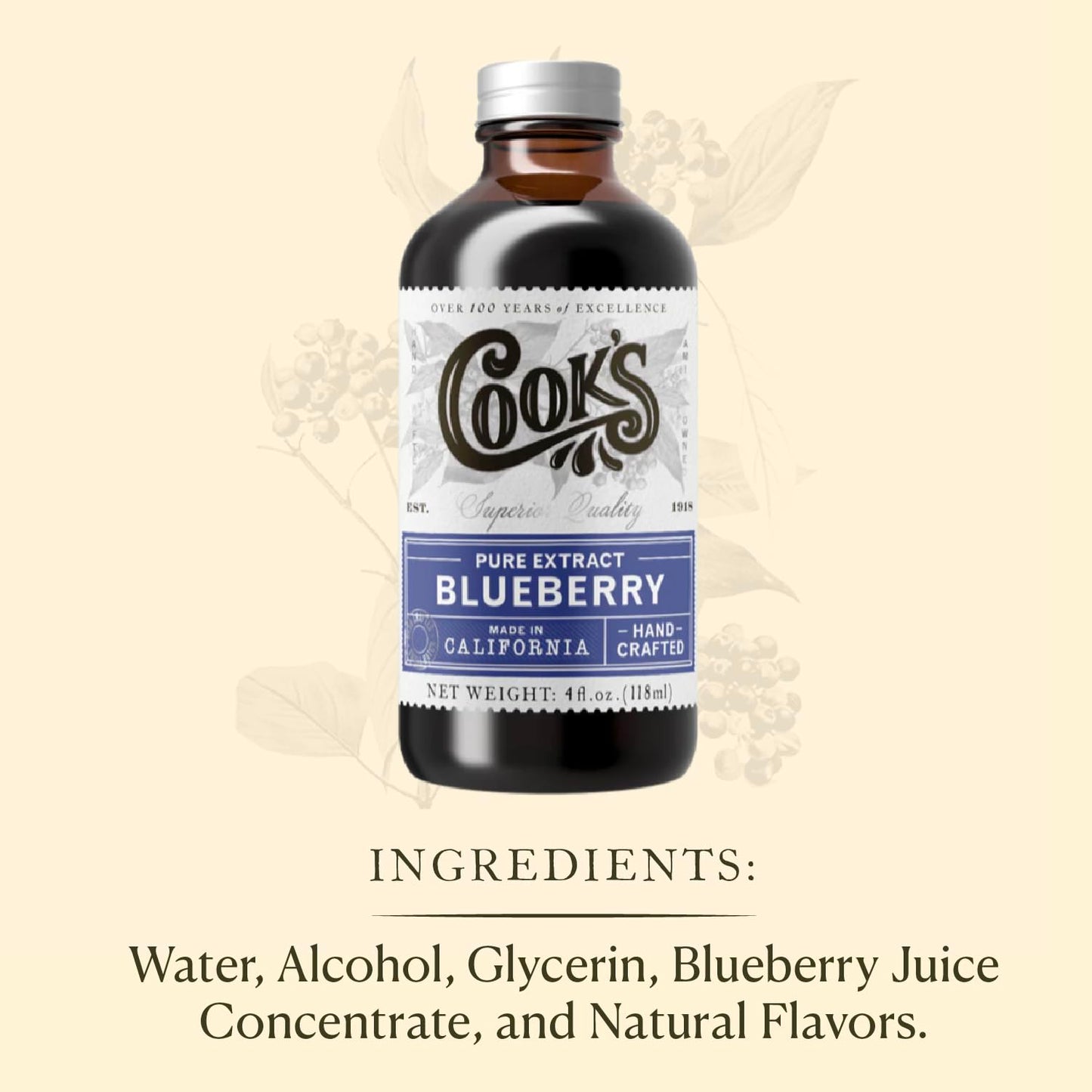 Cook'S, Blueberry Extract For Baking, Pies, Jam, Jellies, Candies, Syrup, 8 Oz