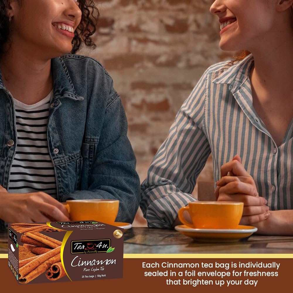 Tea4U Flavored Black Ceylon Teabags (Cinnamon) - Ideal Quality From Sri Lanka'S Finest Leaves And Expertly Blended - 25 Count