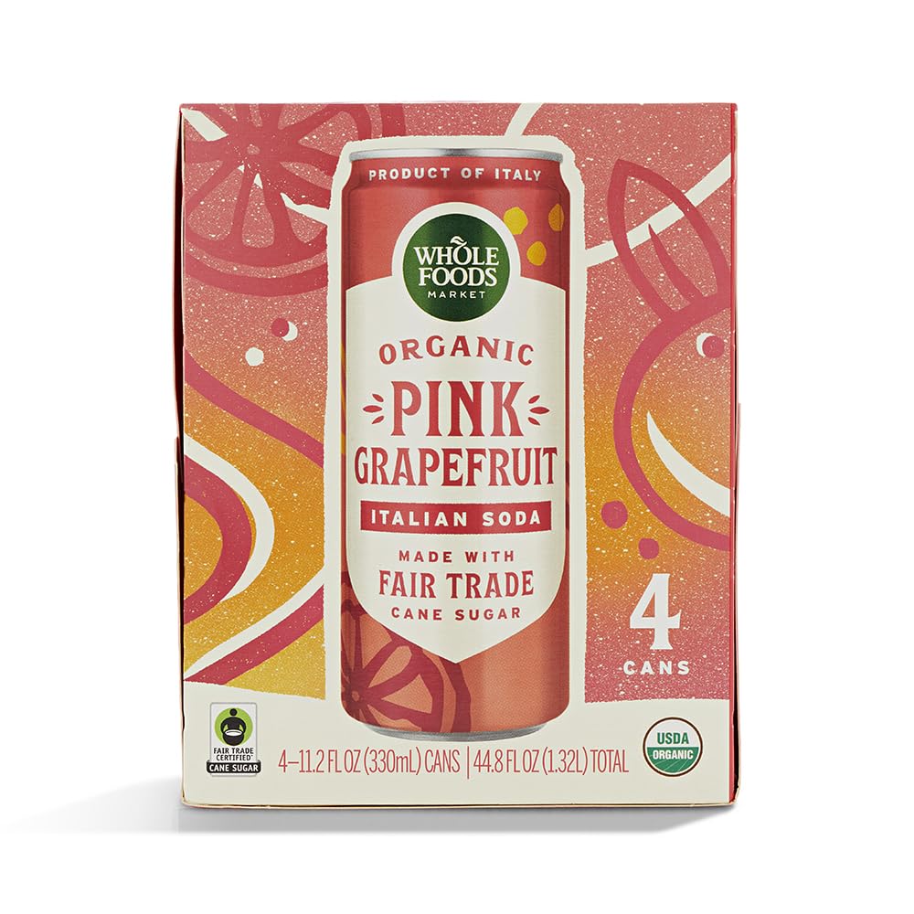 Whole Foods Market 4 Pack Organic Italian Soda, Pink Grapefruit, 11.2 Fluid Ounce