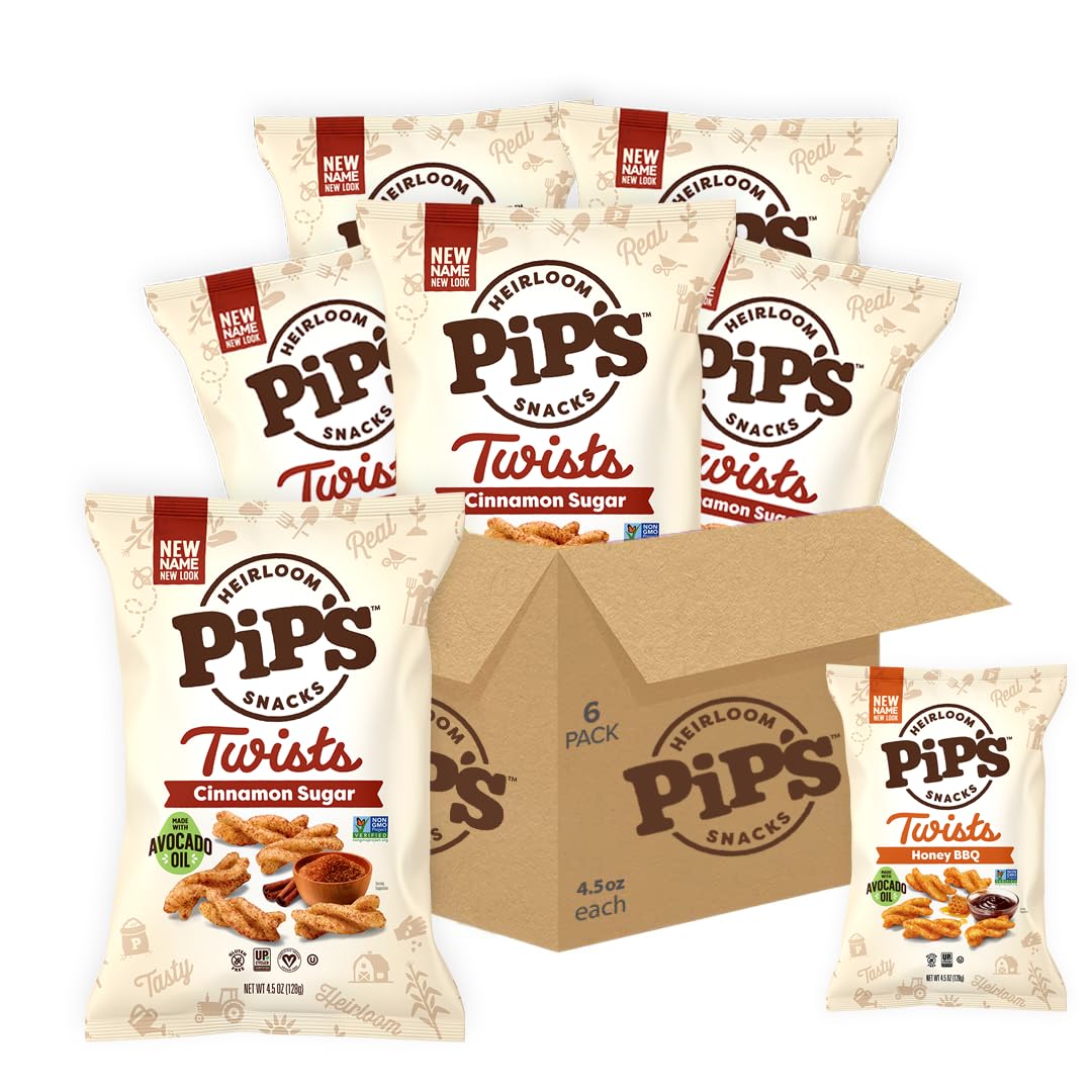 Heirloom Cinnamon Sugar Twists By Pipcorn - 4.5Oz 6Pk - Healthy Snacks  Gluten Free Snacks  Upcycled Heirloom Corn Flour  Cinnamon Sugar