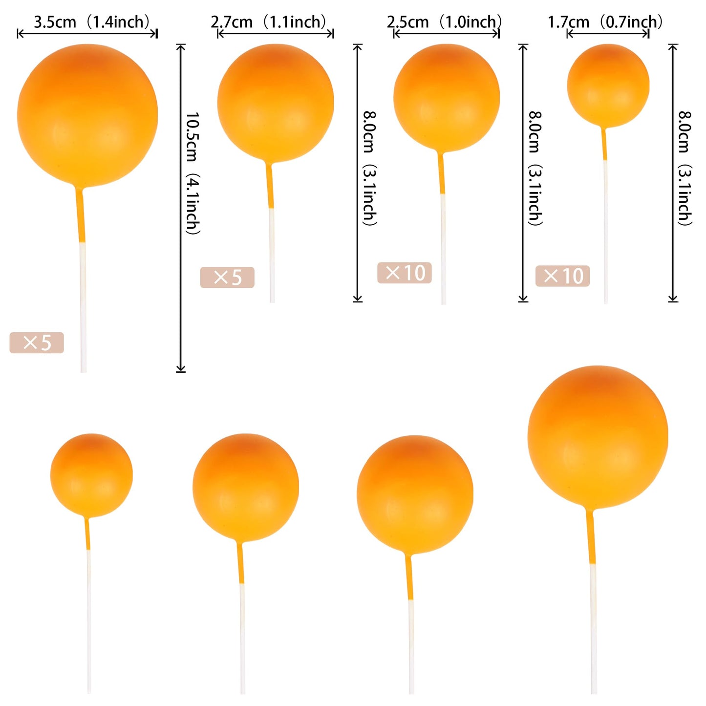 Rssta i Mini Balloon Cake Toppers 30 PCS Foam Balls for Baby Shower, Wedding, Birthday - Orange - Model XM402-Orange