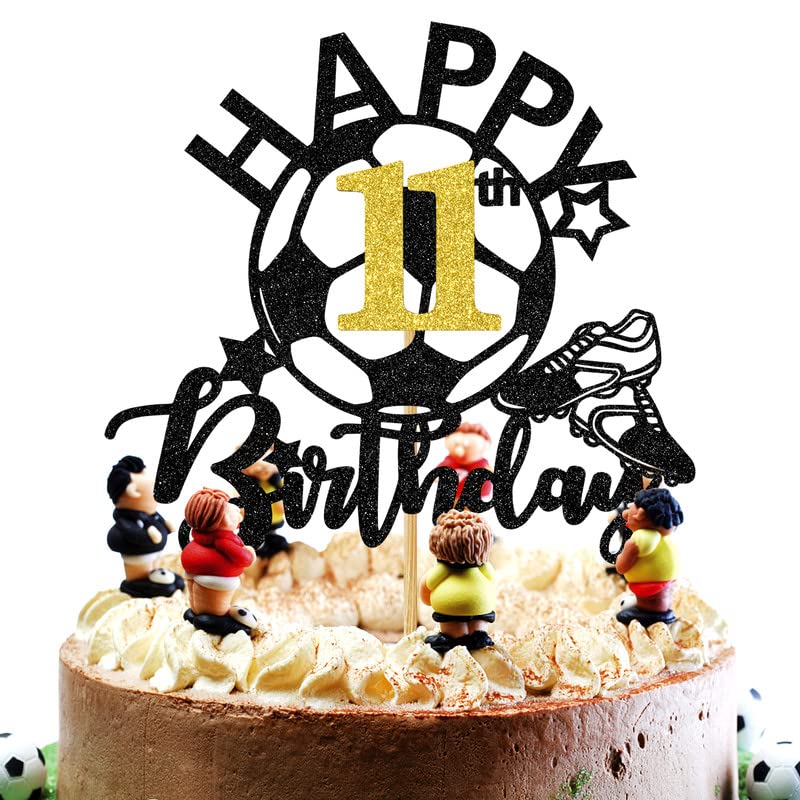 Aeryourtar Glitter Soccer Cake Topper, 11th Birthday Party Decorations, Paper, Soccer Theme, for Boys and Girls