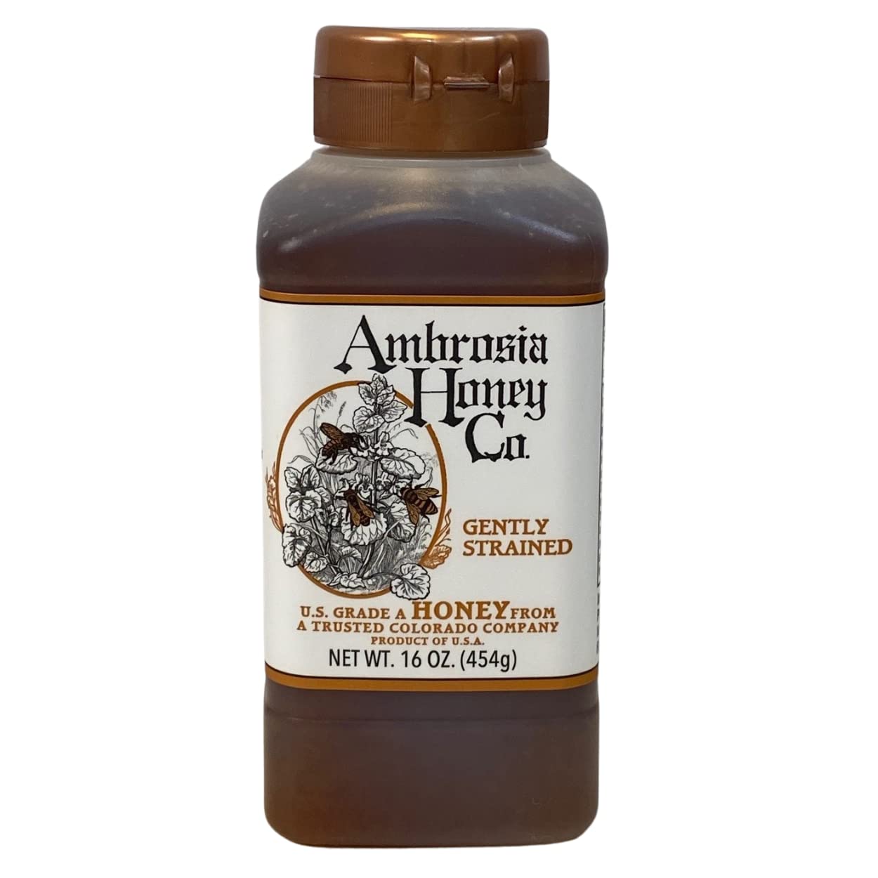Ambrosia Gently Strained Honey, 16 Oz. Bottle (Pack Of 4) | Natural Sweetener, Sugar Alternative | 100% Pure Honey | Us Honey |