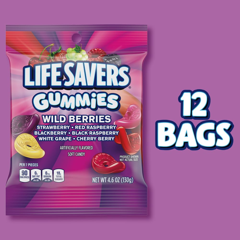 LIFE SAVERS Gummies Candy  Wild Berry Gummy Candy Variety Pack  4.6 Oz Bags (Pack of 12)