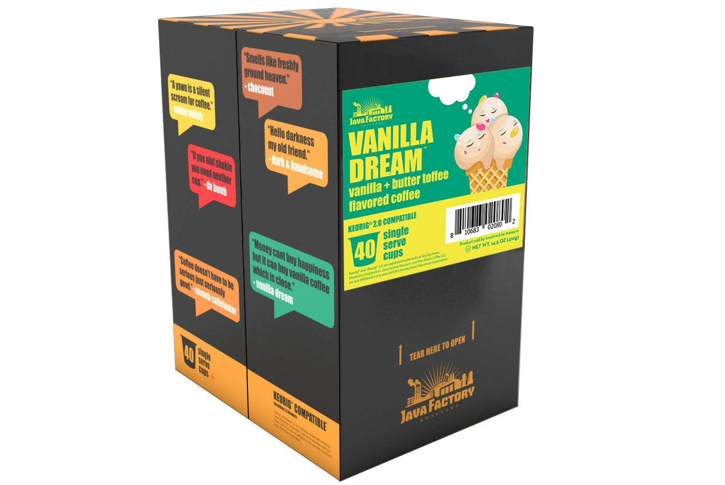 Java Factory Coffee Pods Vanilla Dream, 40 Count, Compatible with K Cup malt-inspired, Model JFR VD40