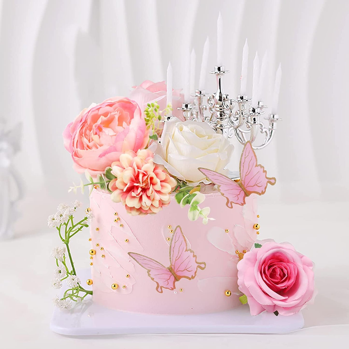 Lukinuo 14 Pcs Boho Flower Cake Topper, 3D Birthday Cake Leaf Decoration Gold Flower Cake Topper Flower Wedding Cake Topper Boho