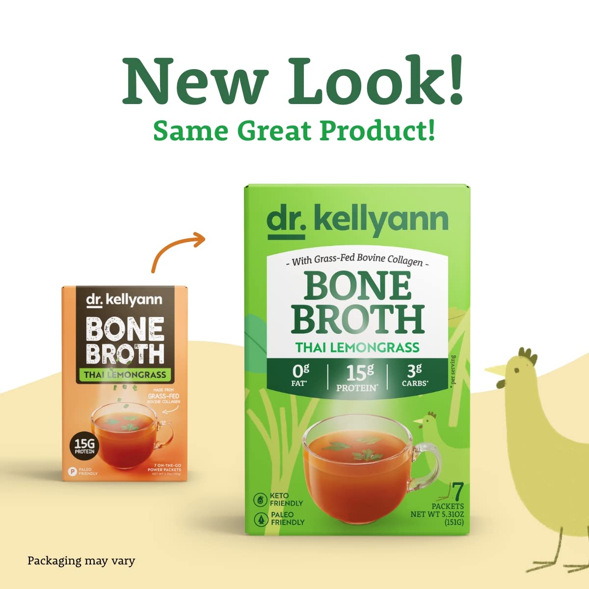 Dr. Kellyann Thai Lemongrass Bone Broth Packets (7 Servings) - 16G Protein, Grass-Fed Hydrolyzed Collagen, Keto & Paleo-Friendly