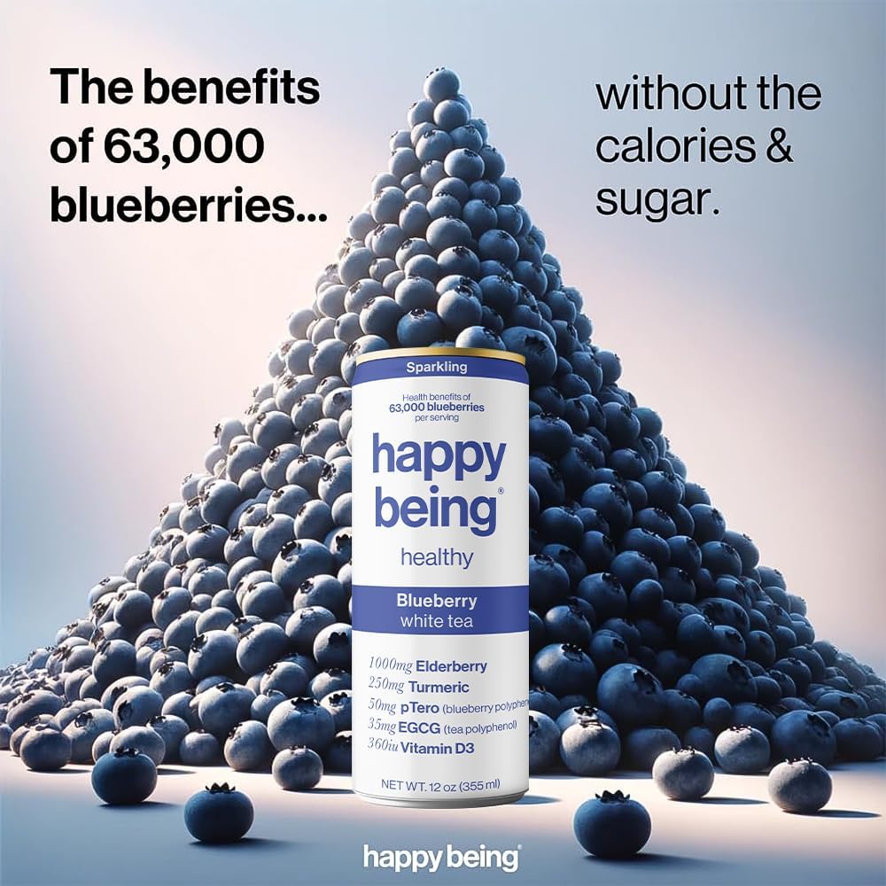 Happy Being Organic Blueberry & Peach Rose White Tea, Caffeine Free, 16 Pack
