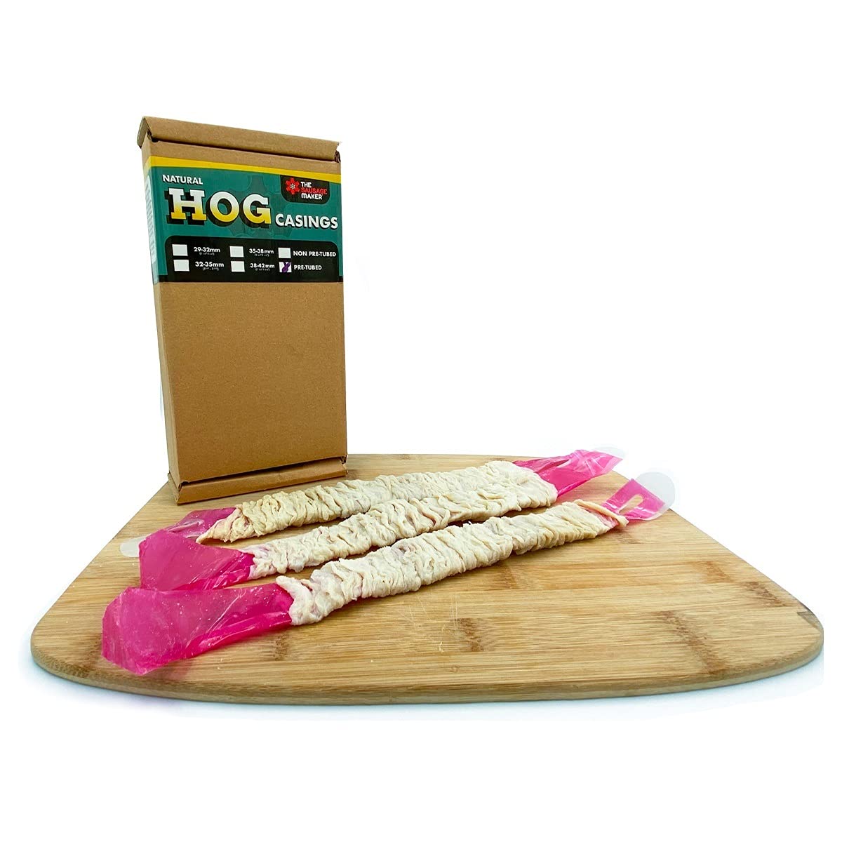 The Sausage Maker Pre-Tubed Sausage Hog Casings  32 To 35 Mm  Makes 50 Lb Meat  North American Edible Natural Casing For Pork Links  Large Brats  Hot Italian  Rope Sausages  1.25-1.37