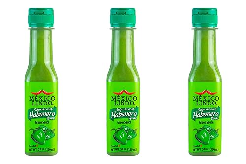 Mexico Lindo Green Habanero Hot Sauce | Real Green Habanero Chili Pepper | 75,900 Scoville Level | Enjoy With Mexican Food, Seafood & Pasta | 5 Fl Oz Bottle (Pack Of 3)