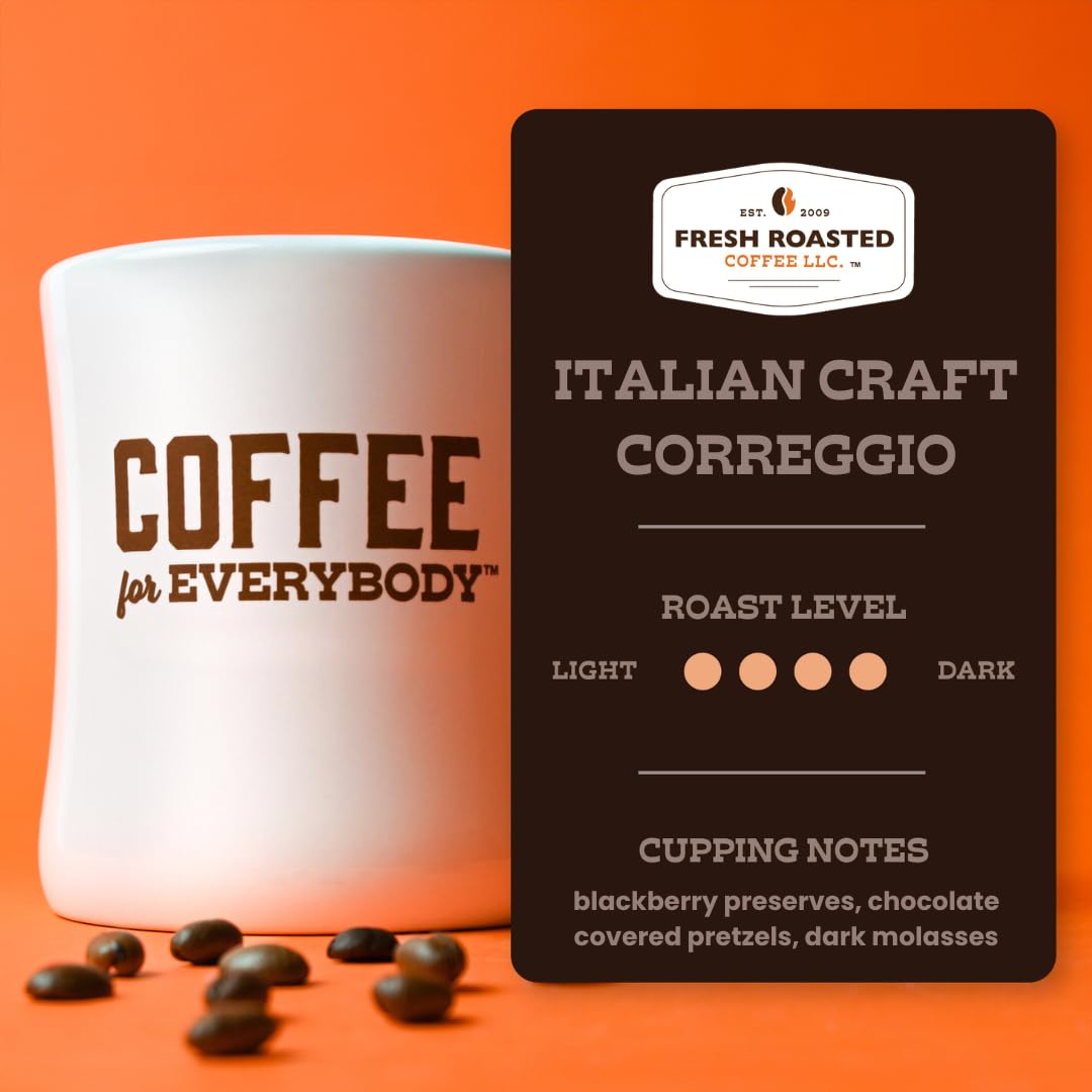 Fresh Roasted Coffee, Correggio Italian Craft Artisan Blend, 2 Lb (32 Oz), Dark Roast, Kosher, Whole Bean