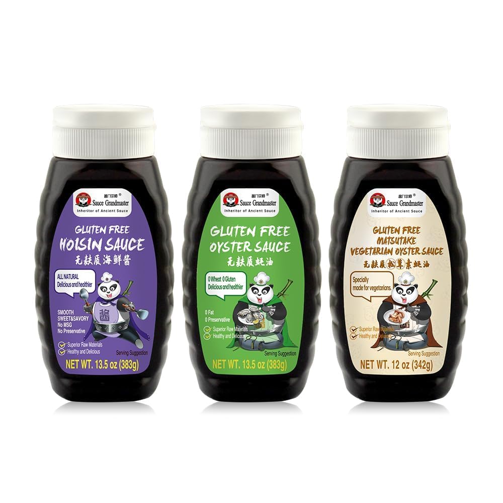 SgmS Gluten Free Sauce 3 Pack - 1 Oyster  1 Matsutake  1 Hoisin - Gluten Free Sauce For Wings  Chicken  Beef  Pork  Seafood  Noodles  And More. Non Gmo  No Preservatives  Vegan  Bpa Free