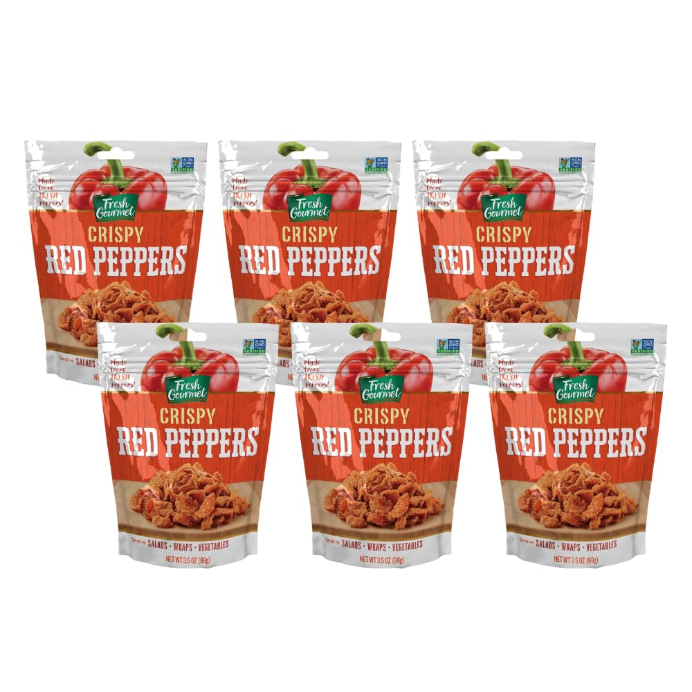 Fresh Gourmet Crispy Red Peppers Crunchy Snack and Salad Topper 3.5 Ounce (Pack of 6)