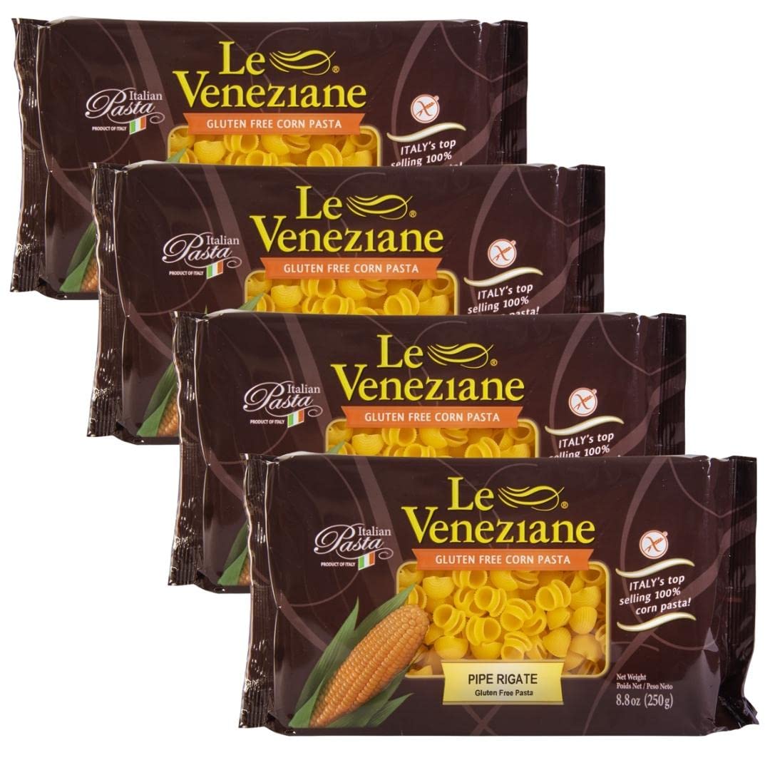 Le Veneziane  Italian Pipe Rigate Pasta [GlutenFree], (4) 8.8 oz. Pkgs