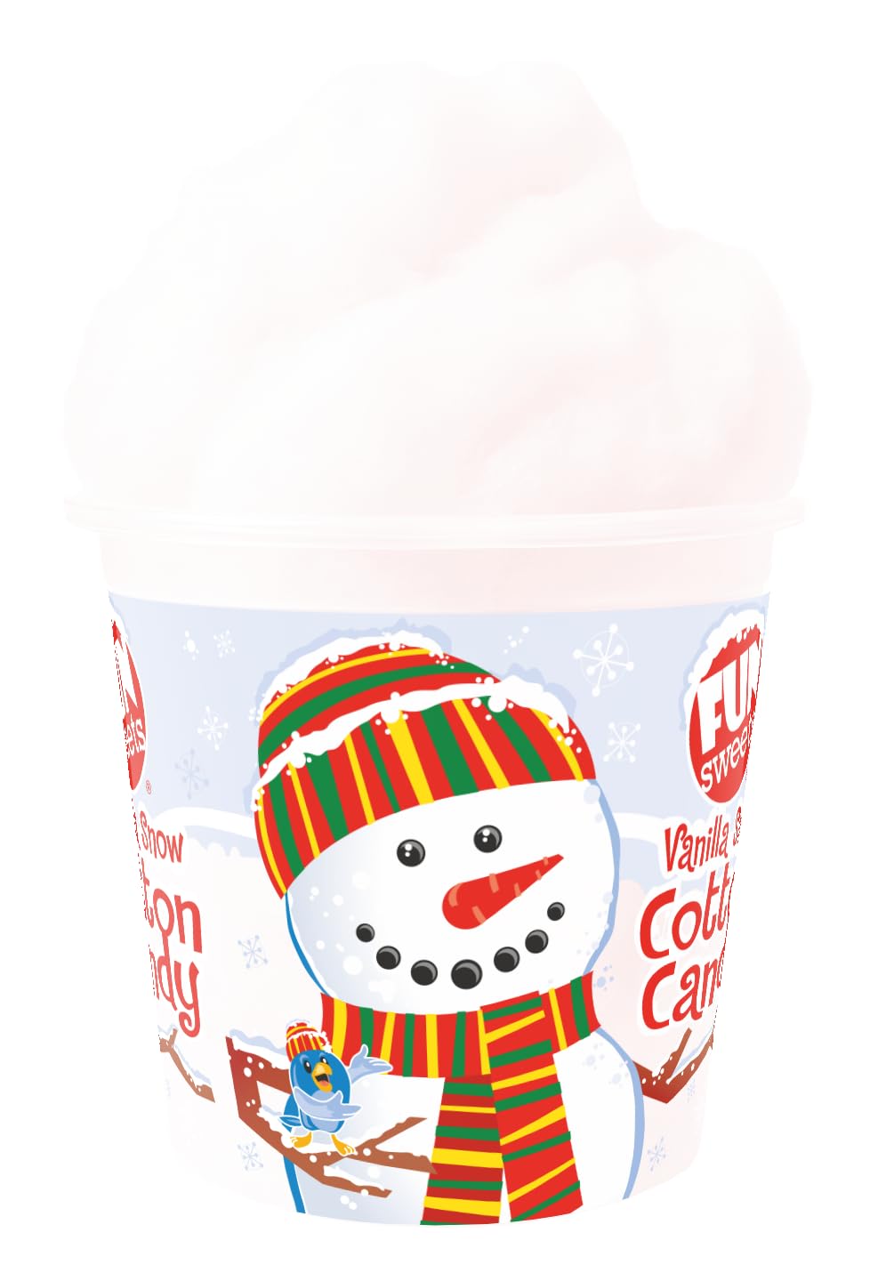Fun Sweets Vanilla Snow Cotton Candy 2-Pack – Dye-Free White Cotton Candy (1.5 Oz Tubs) – Christmascandy Gifts & Stocking Stuffers – Holiday Party Favors – Winter Candybuffet