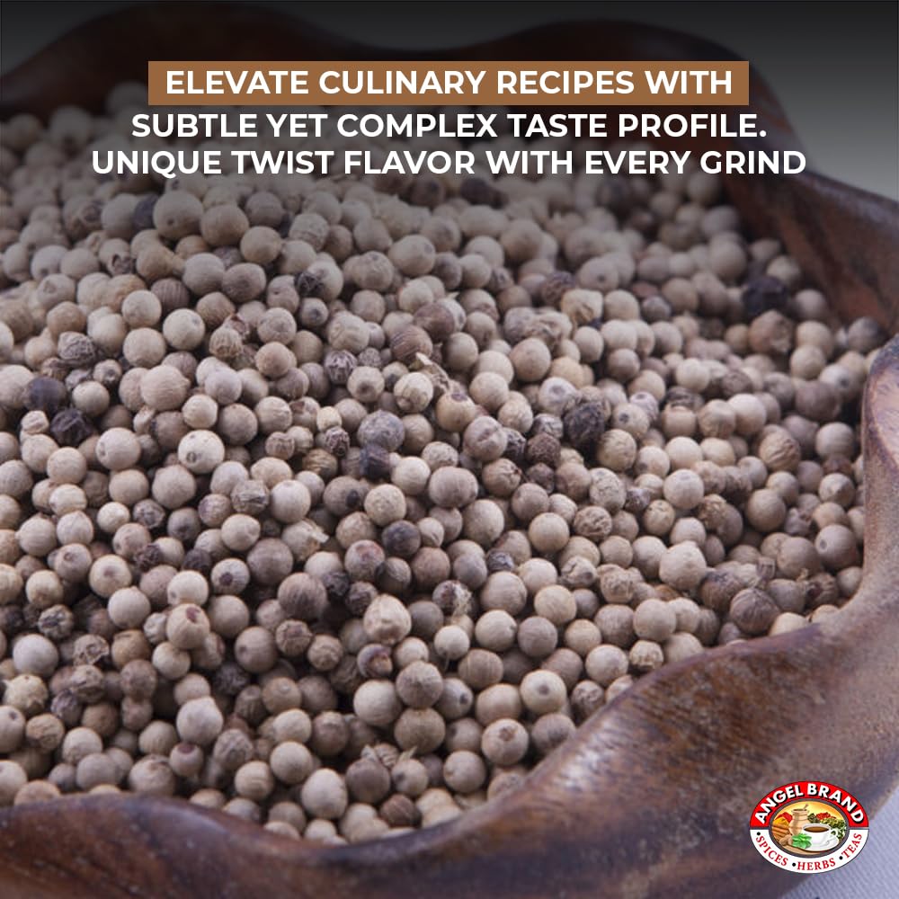 Angel Brand White Peppercorns Whole - 22 Oz Bottle - Premium Pepper Corn For Grinder Refill, Perfect For Cooking And Seasoning.