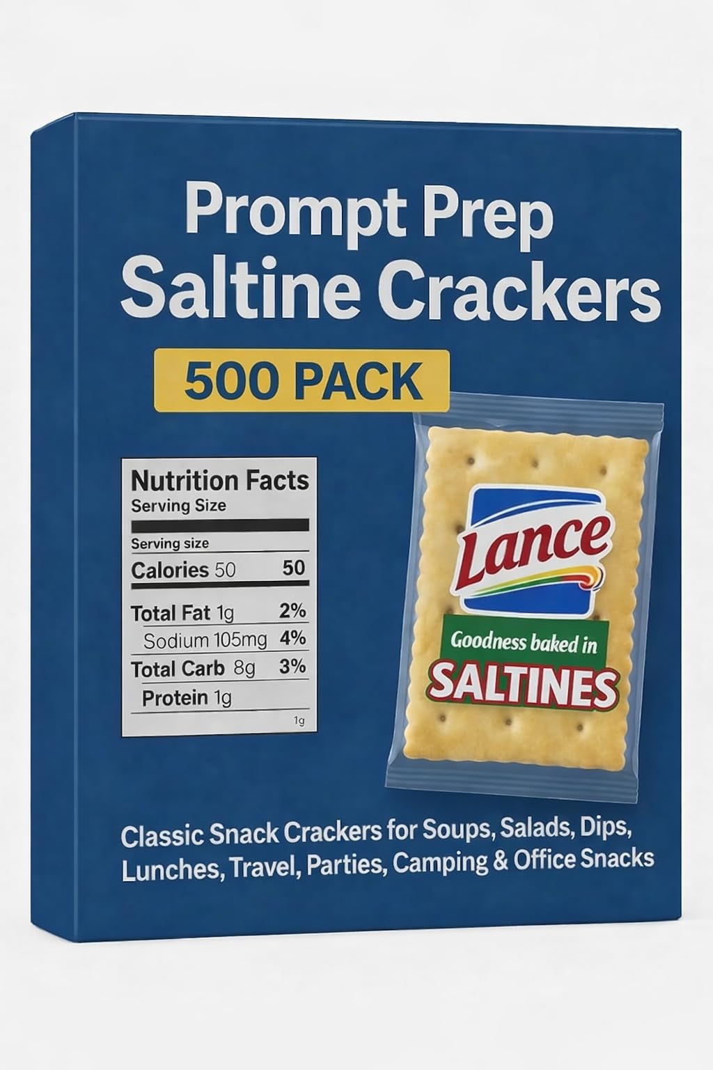 Prompt Prep Lance Saltine Crackers 500 Packs - Individually Wrapped 2-Cracker Pouches - Classic Snack Crackers for Soups, Salads
