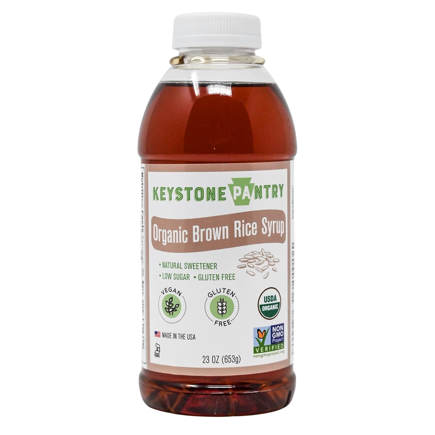 KEYSTONE PANTRY Organic Brown Rice Syrup - Vegan, Gluten Free, 23 OZ Bottle - Ideal for Baking and Coffee Sweetener