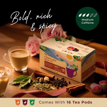 Gya Tea Co Chai Latte Black Tea Pods, 16 Count, Smooth & Flavourful, Enjoy Hot or Iced