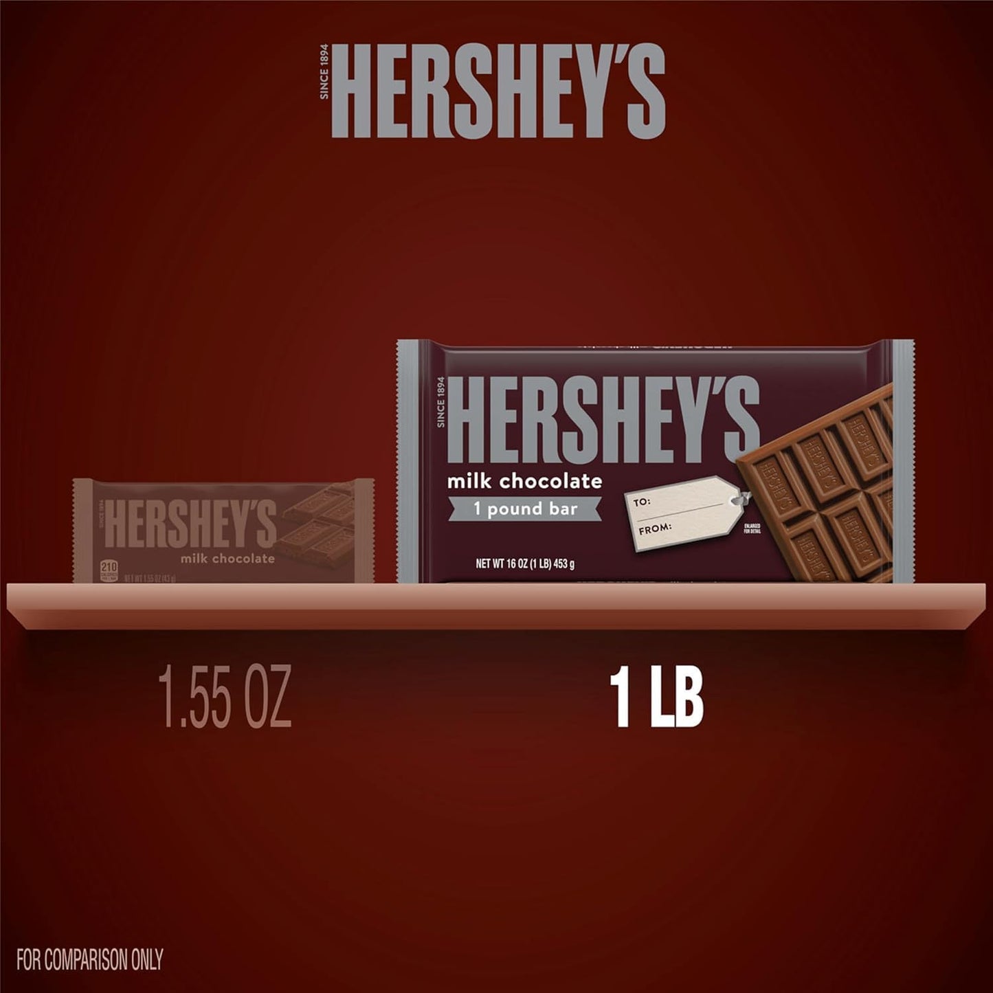 HERSHEYS Milk Chocolate Candy Gift Bar, 1 lb, Brown, Model 10034000363589