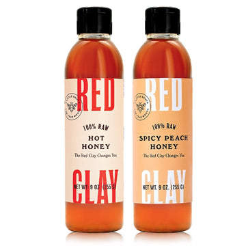 Red Clay Hot Honey 2 Pack Gift Box - 100% Pure Raw Wildflower Honey with Habanero - Gluten-Free, Paleo, 18 Fl Oz
