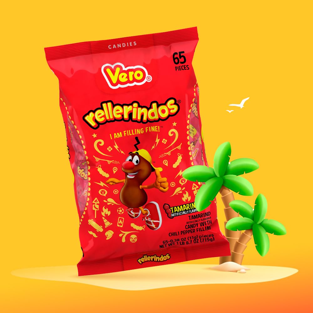 Vero Rellerindos - Tamarind Flavor Hard Candy (65 Units) - Authentic Mexican Candy, Individually Wrapped Hard Candy Pack Perfect