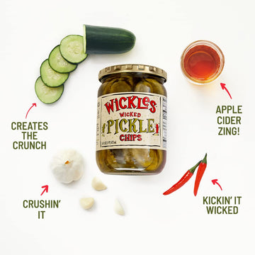 Wickles Pickles Wicked Pickle Chips (6 Pack) - Sweet & Spicy Garlic Pickle Slices - Hot Pickle Chips - Slightly Sweet, Definitel