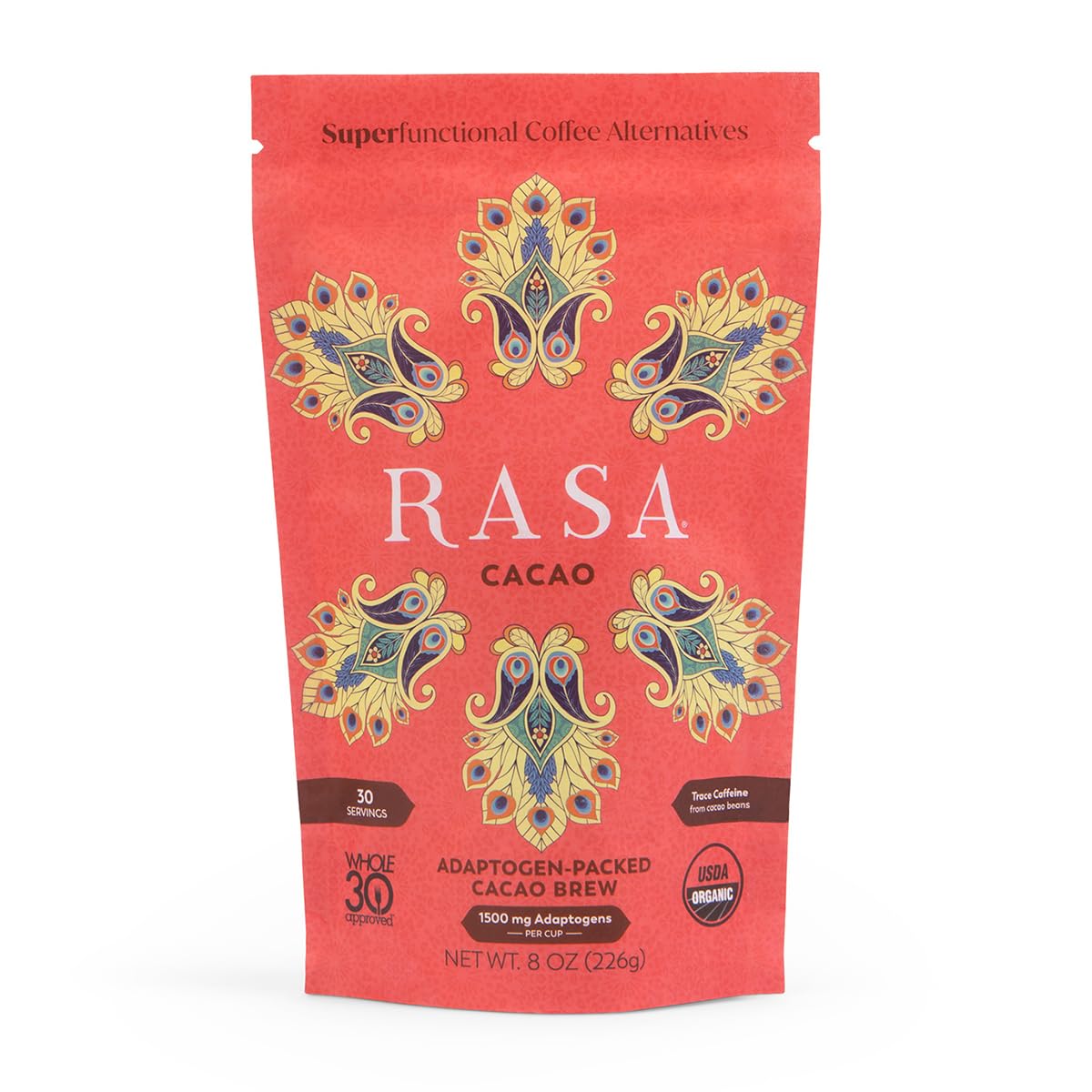 Rasa Cacao Adaptogenic Mushroom Coffee Alternative | Vegan, Keto, Ayurveda | 8 oz. (30 Servings)