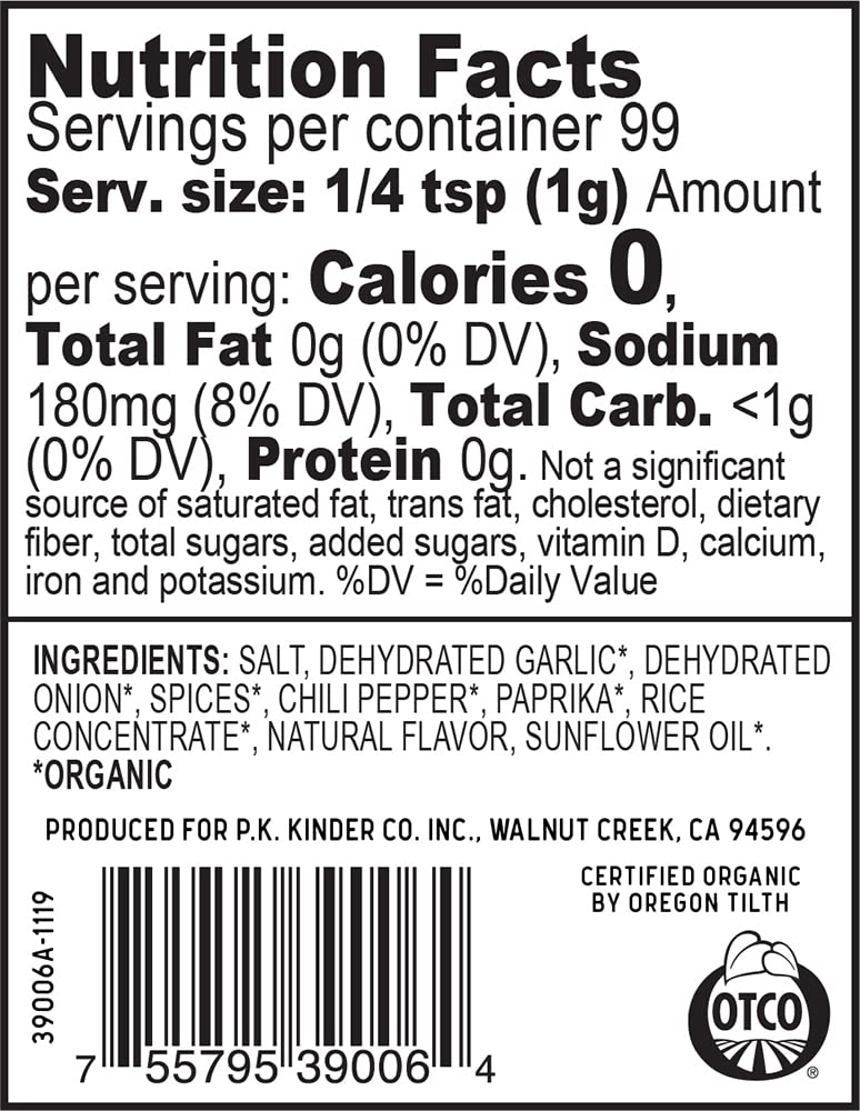 Kinder'S Organic Woodfired Garlic Rub, Premium Quality Seasoning, Msg Free And Usda Certified Organic, 3.5 Oz