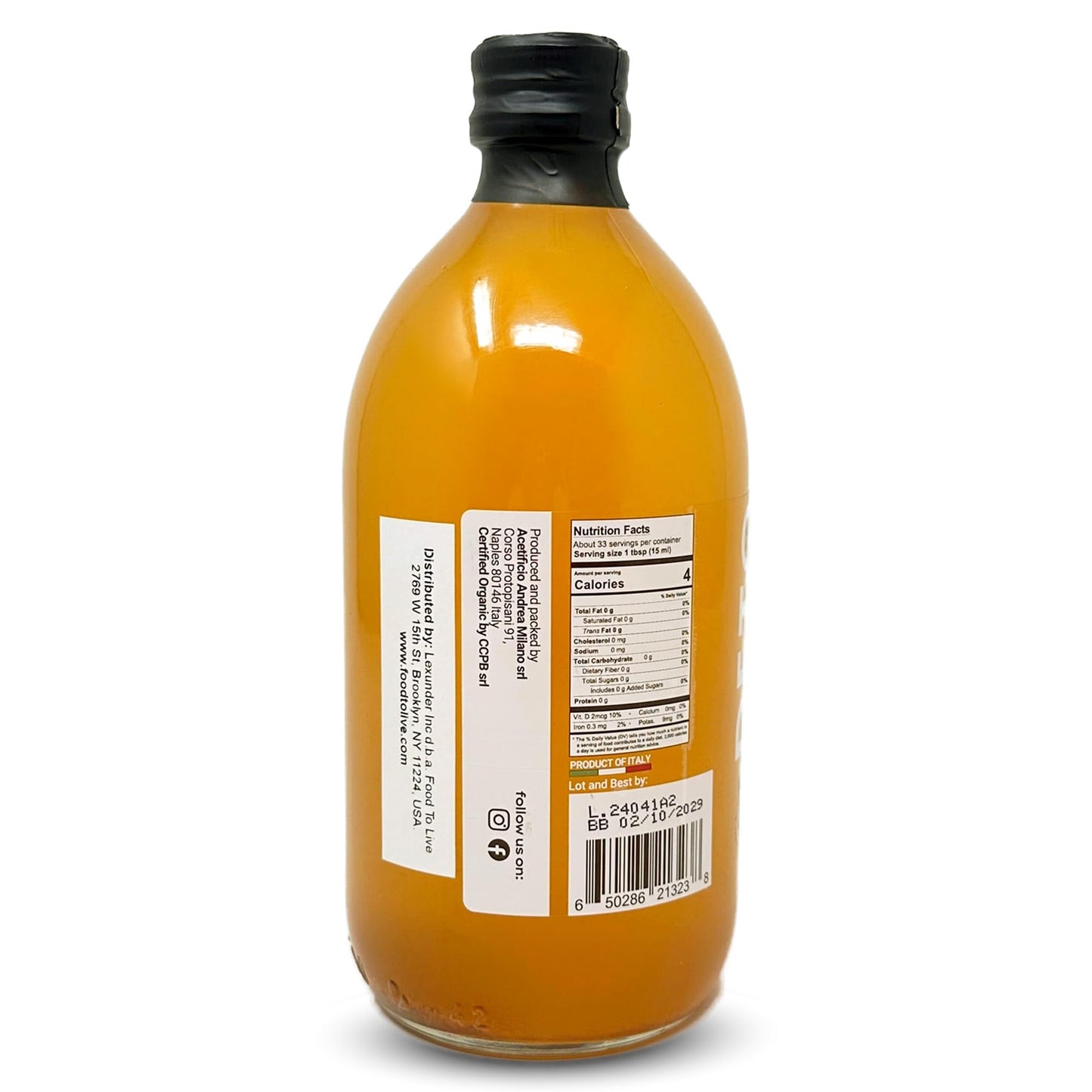 Andrea Milano Organic Apple Cider Vinegar, Raw, Unfiltered, Non-GMO, Vegan, 16.9 Fl Oz (Pack of 3)