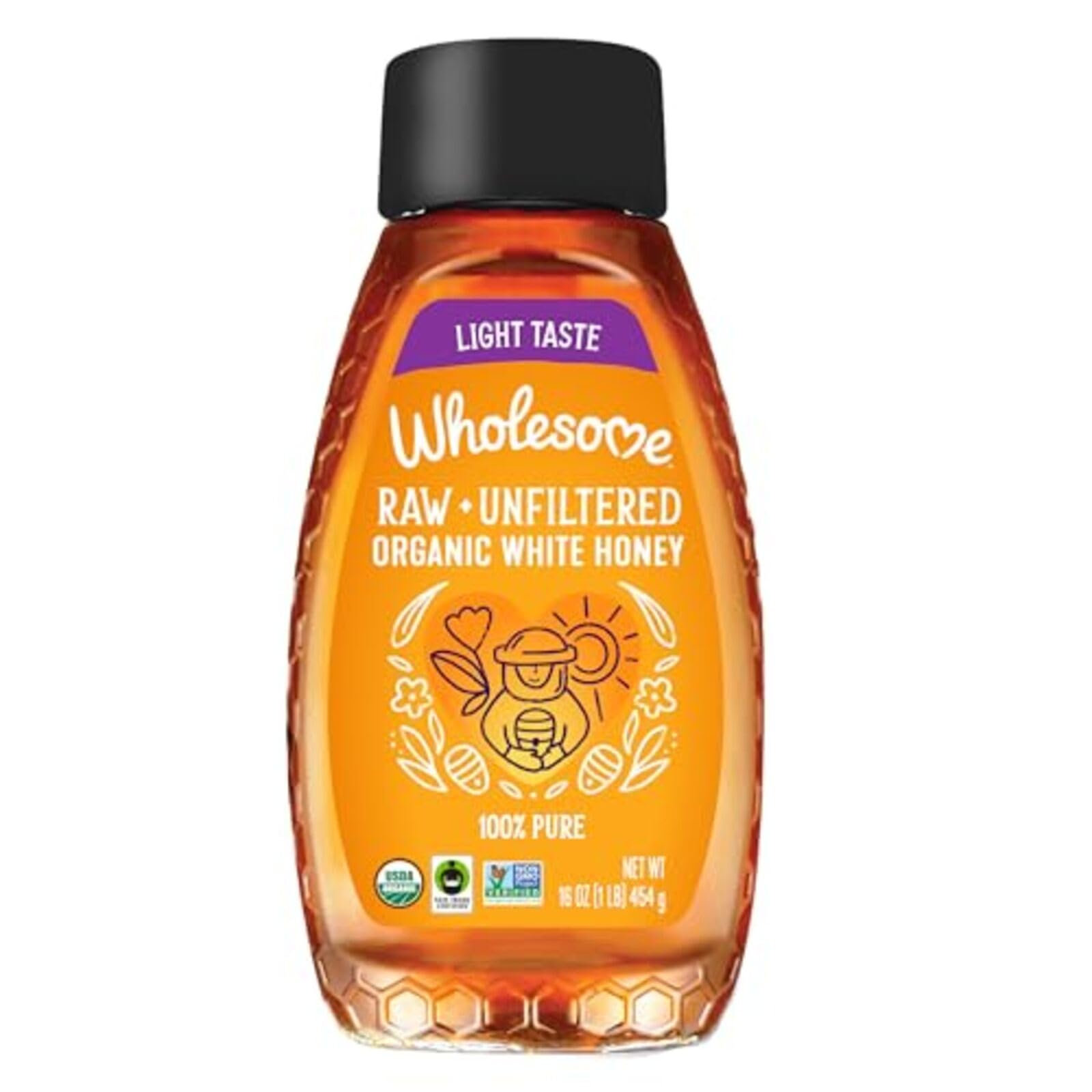 Wholesome Organic Raw Unfiltered White Honey, 100% Pure, Fair Trade Certified, Non-GMO, Gluten-Free, 16-Ounce Bottle, Natural