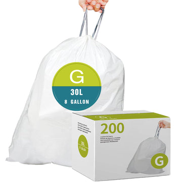 Code G (200 Count) 8 Gallon/30 Liter Heavy Duty Drawstring Plastic Trash Bags  1.2 Mil Reliable1St Compatible With Simplehuman C