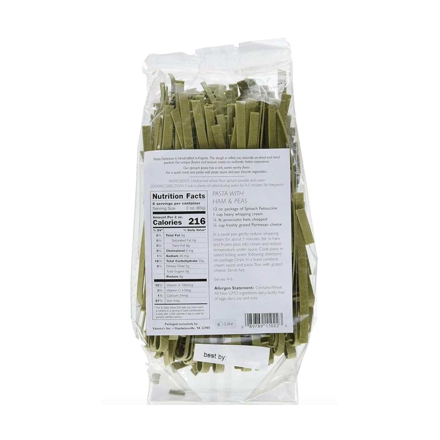 Pasta Deliziosa! Handcrafted Pasta, Spinach Fettucine, 12 ounce - 3 PACK