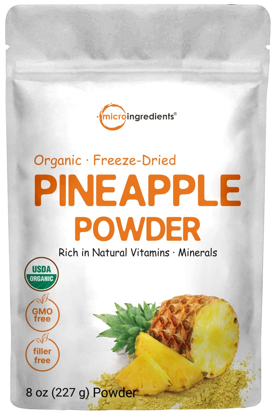 Organic Pineapple Powder, 8oz | 100% Natural Fruit Powder | Freeze-Dried Pineapples Source | No Sugar & Additives | Great Flavor