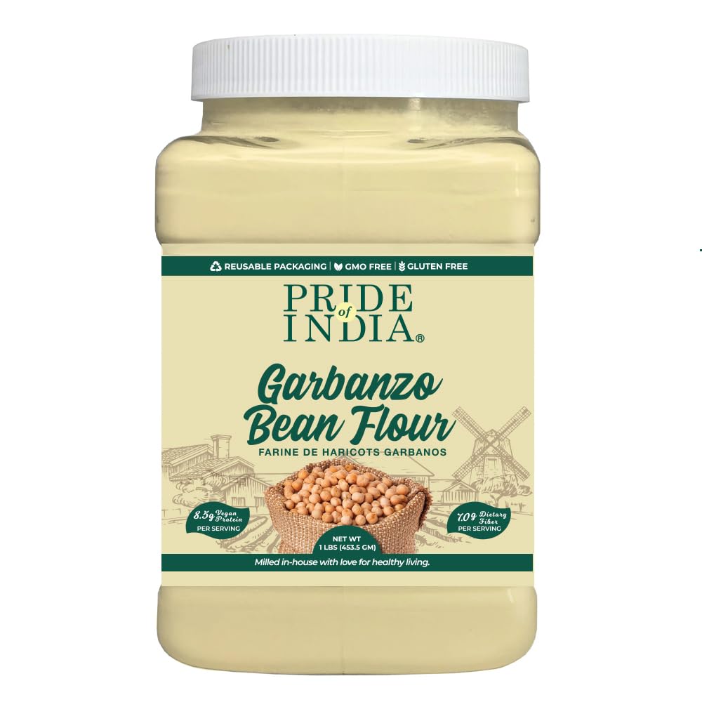 Pride Of India- Garbanzo Bean Flour 1 Lbs (454 Gm) Earthy Nutty Slightly Sweet Taste Freshly Milled In Small Batches | Used For Baking Cooking Coating Thickening |Vegan, Gluten-Free