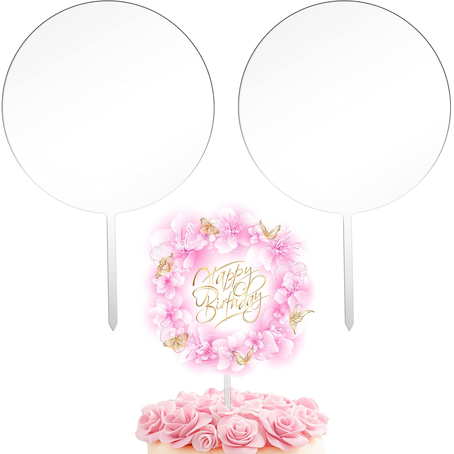 Jetec 2 Pieces 5 Inch Acrylic Cake Topper Blank Round Clear Cake Topper Blanks Diy Birthday Cake Topper For Personalized Custom