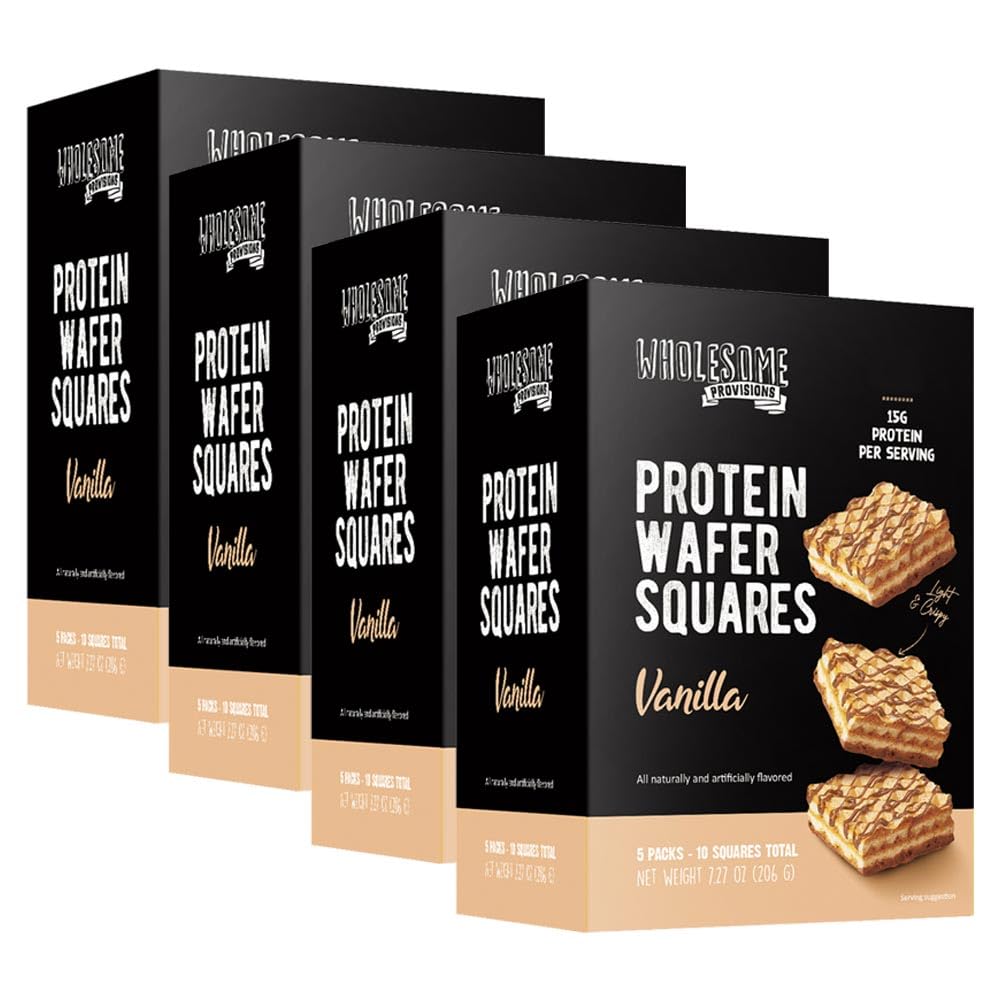 Protein Wafer Squares  15G Protein  Lower Sugar  Light & Crispy Snack  Guilt-Free Healthy Dessert Treat  10 Squares Total (Vanilla  Pack Of 4)