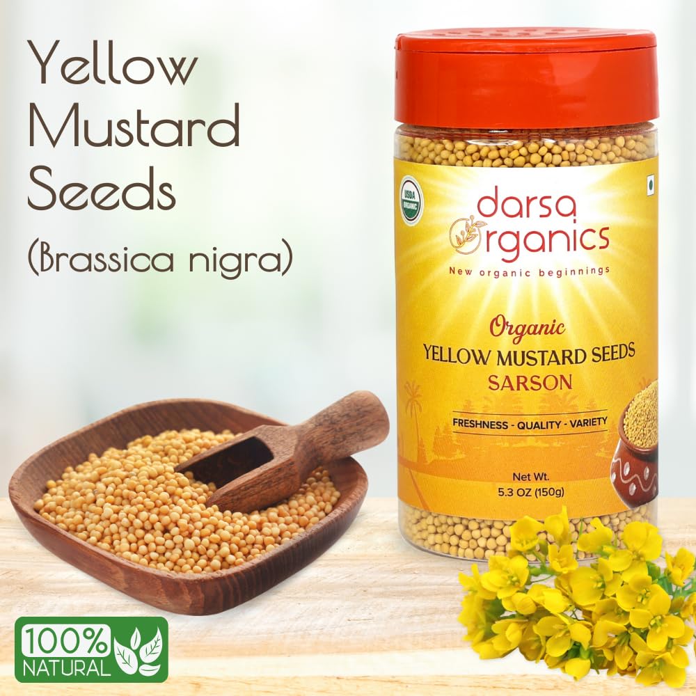 Darsa Organics Yellow Mustard Seeds 5.3 Oz - Usda Organic, Non-Gmo, Kosher, Gluten-Free, Organic Mustard Seeds For Pickling, Coo