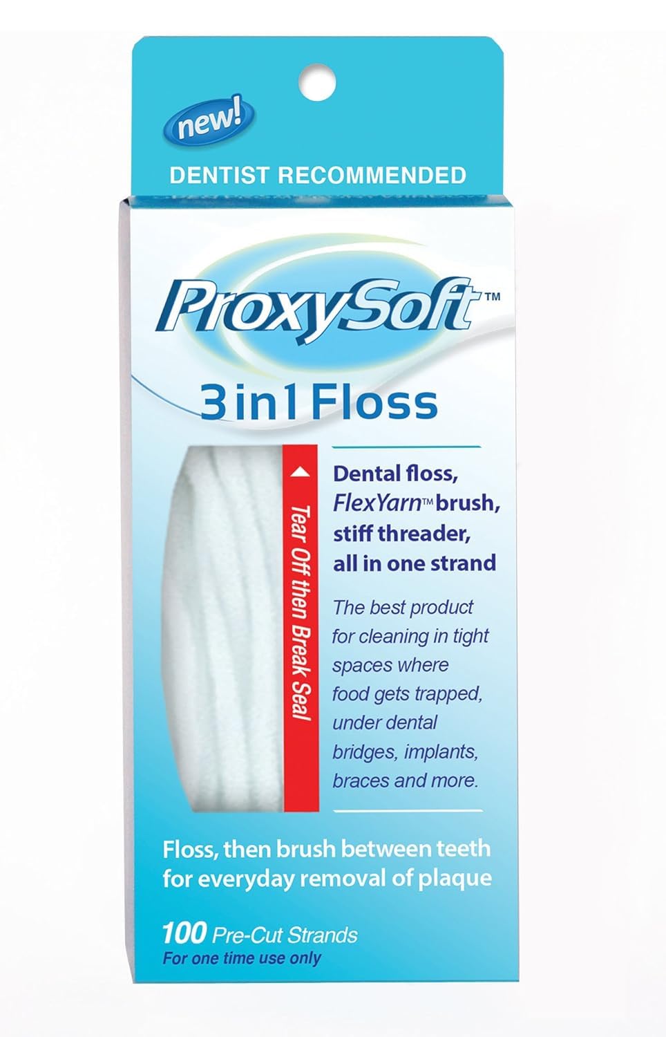 Proxysoft 3-In-1 Dental Floss For Optimal Teeth Flossing- 1 Pack Pre-Cut Ortho Floss Threaders For Braces, Tight Spaces, Bridges