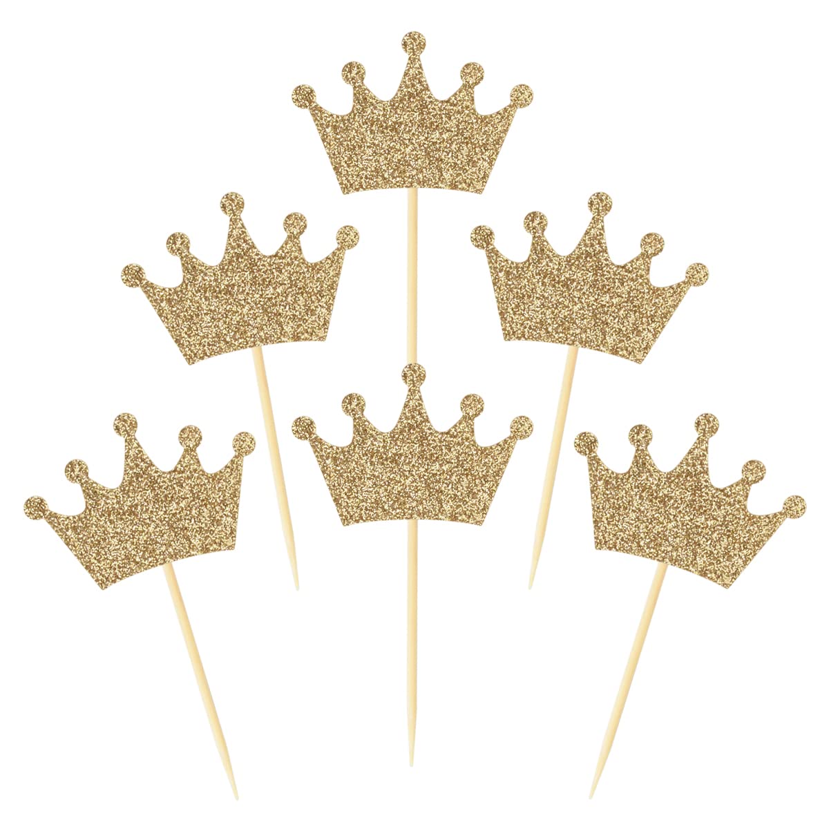 Crown Cupcake Toppers 48 Pcs Light Gold Glittery Princess Cake Picks For Baby Shower Birthday Party Decorations Supplies