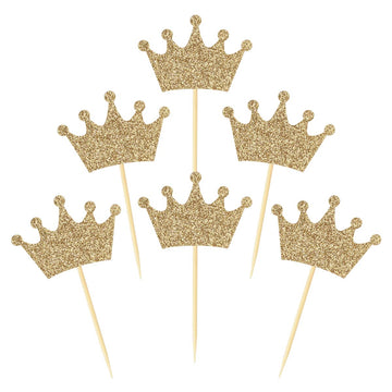 Crown Cupcake Toppers 48 Pcs Light Gold Glittery Princess Cake Picks For Baby Shower Birthday Party Decorations Supplies