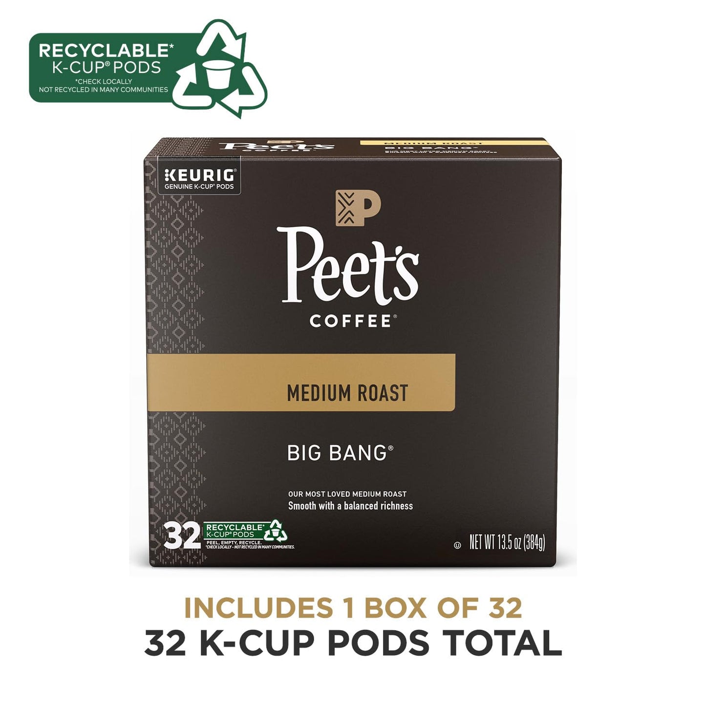Peet'S Coffee, Medium Roast K-Cup Coffee Pods For Keurig Coffee Machines - Big Bang, 32 Count (1 Box Of 32 K-Cup Pods)