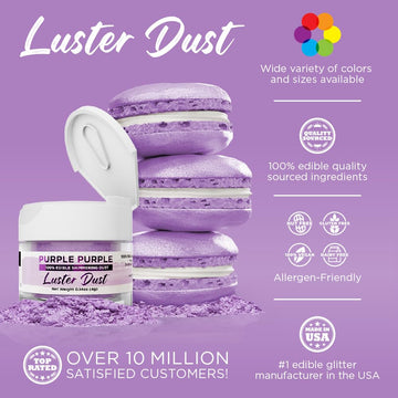 Luster Dust - Purple Purple (4G 1X Jar) | Edible Vegan Dust & Paint For Cake Decorating, Ice Cream, Desserts, Cocktails And Beve