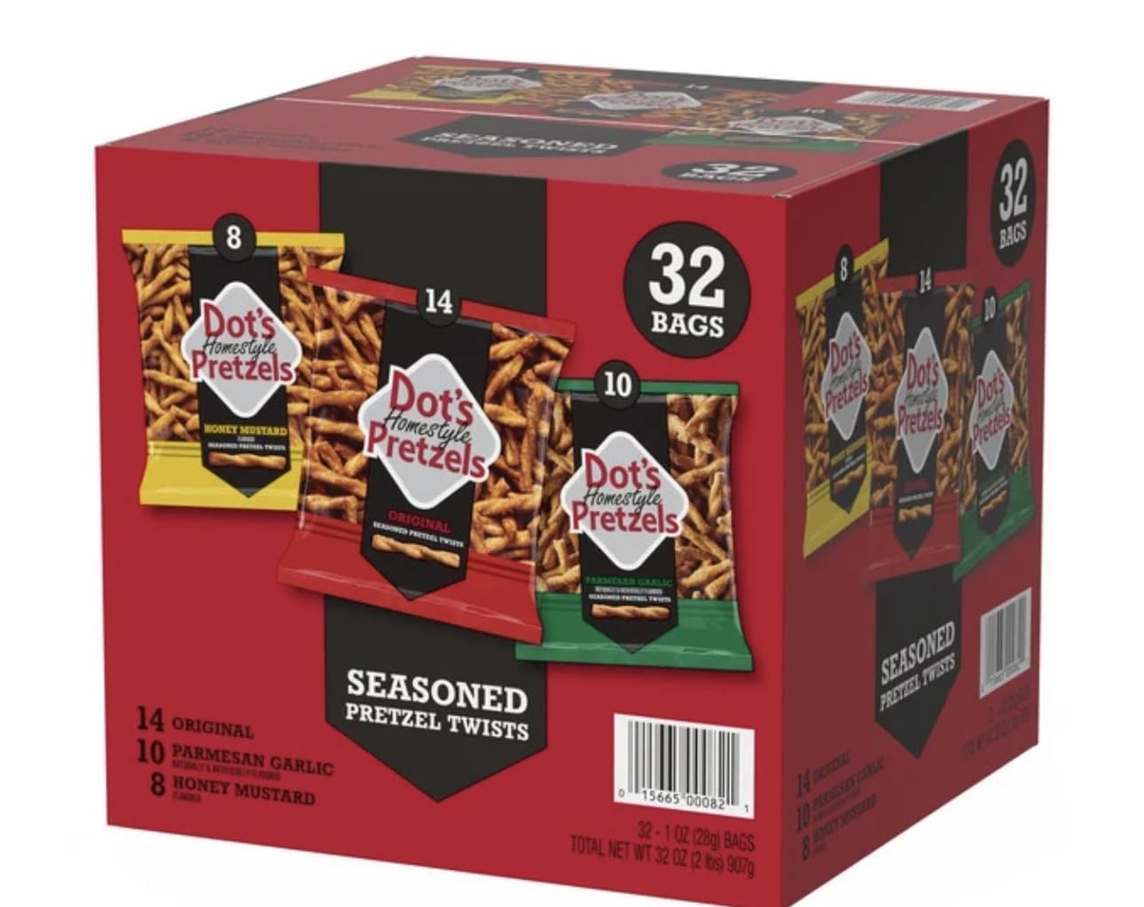 Dots Homestyle Pretzels Variety Pack  Original  Parmesan Garlic  Honey Mustard Seasoned Pretzel Twists  32 Count  1 oz Bags