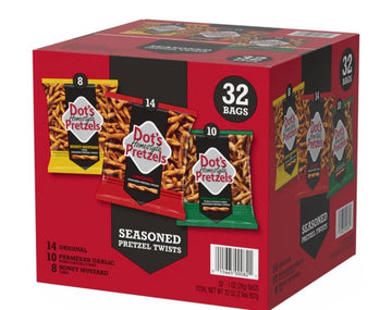 Dots Homestyle Pretzels Variety Pack  Original  Parmesan Garlic  Honey Mustard Seasoned Pretzel Twists  32 Count  1 oz Bags