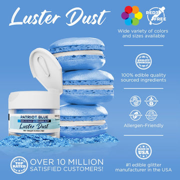 Luster Dust - Patriot Blue (4G 1X Jar) | Edible Vegan Dust & Paint For Cake Decorating, Ice Cream, Desserts, Cocktails And Bever