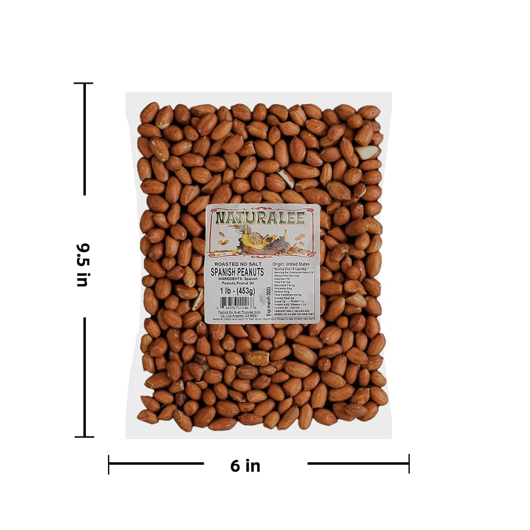 Naturalee Peanuts, With Skin Spanish Peanuts 1 lbs - Roasted No Salt - Heart Health, High Protein
