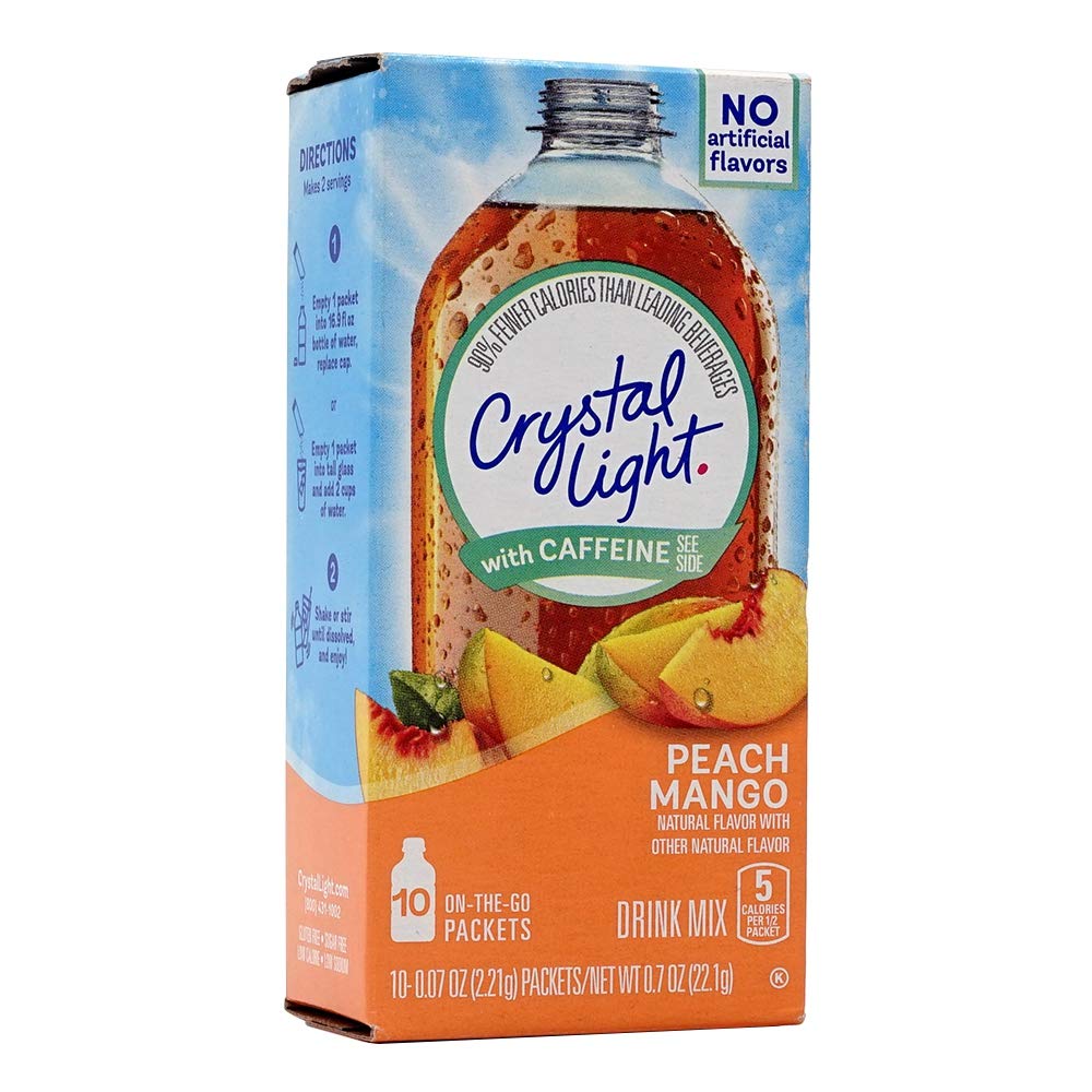 Crystal Light On-The-Go Powdered Drink Mix, Peach Mango, Caffeine, 0.07 oz Packet